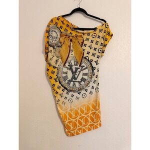 TATU Women's Size 1 Yellow Clock Print Dolman Sleeve Mini Dress  Novelty